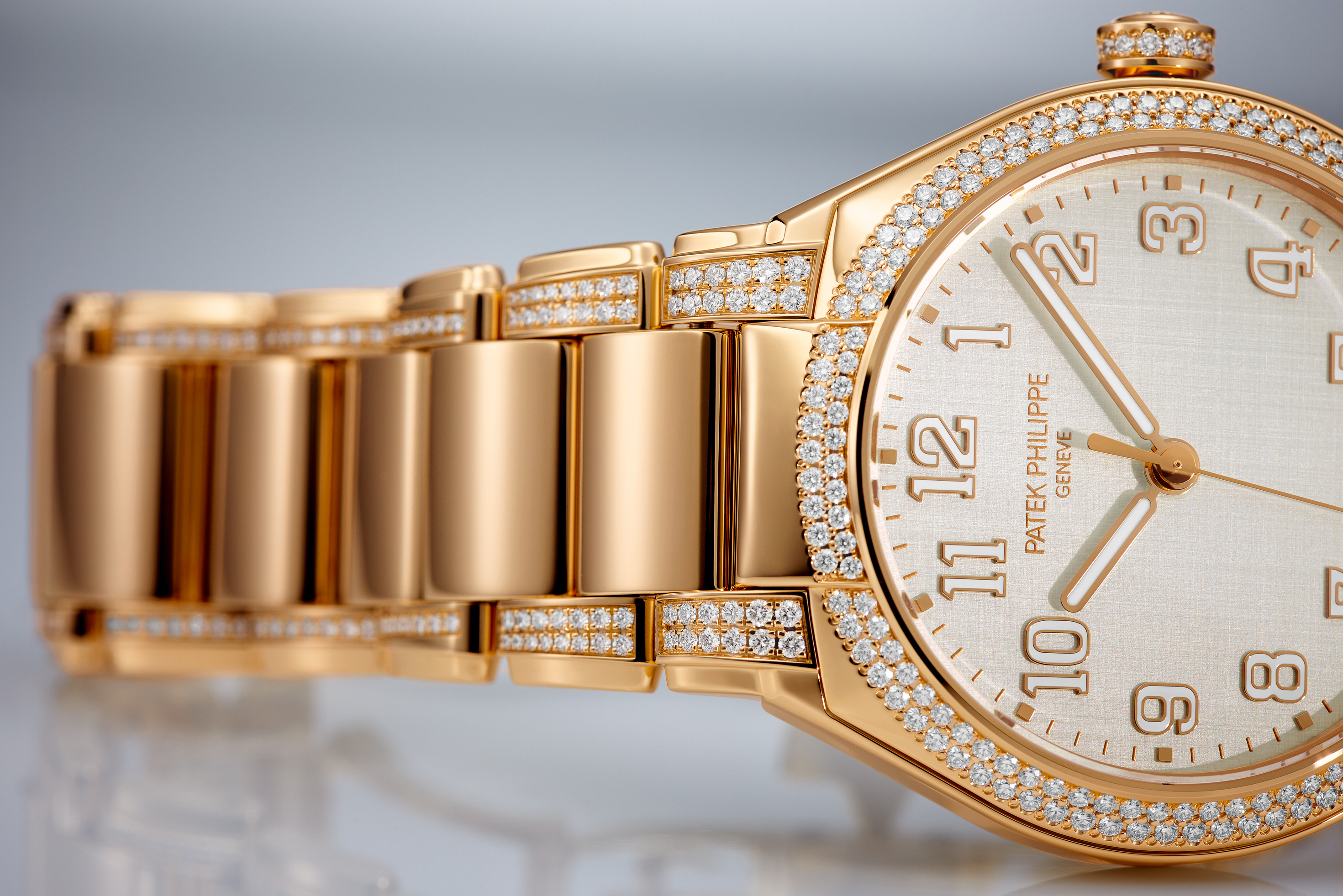 Patek Philippe Twenty~4 women's watch in 18k rose gold with diamonds.